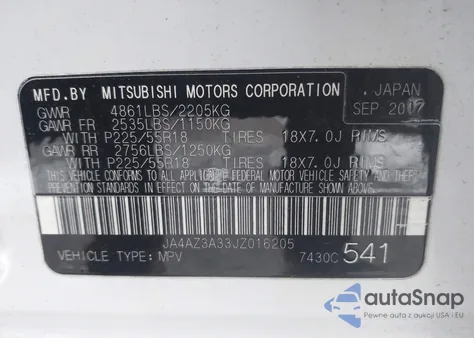 2018 Mitsubishi Outlander Se from USA, damaged, VIN JA4AZ3A33JZ016205